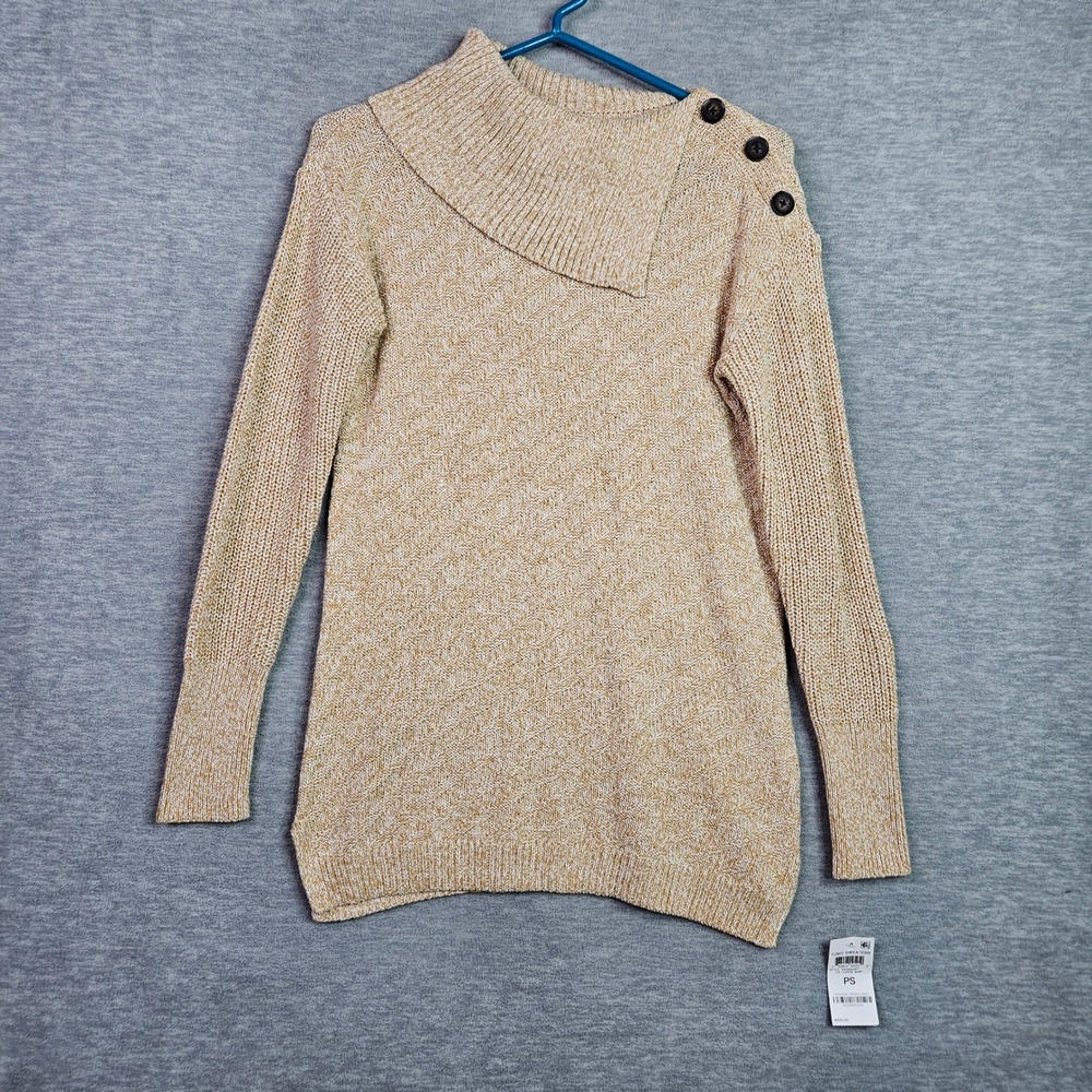 Style & Co Womens Tunic Sweater Ice Coffee Marl Cowl Neck Button Detail Sz PS